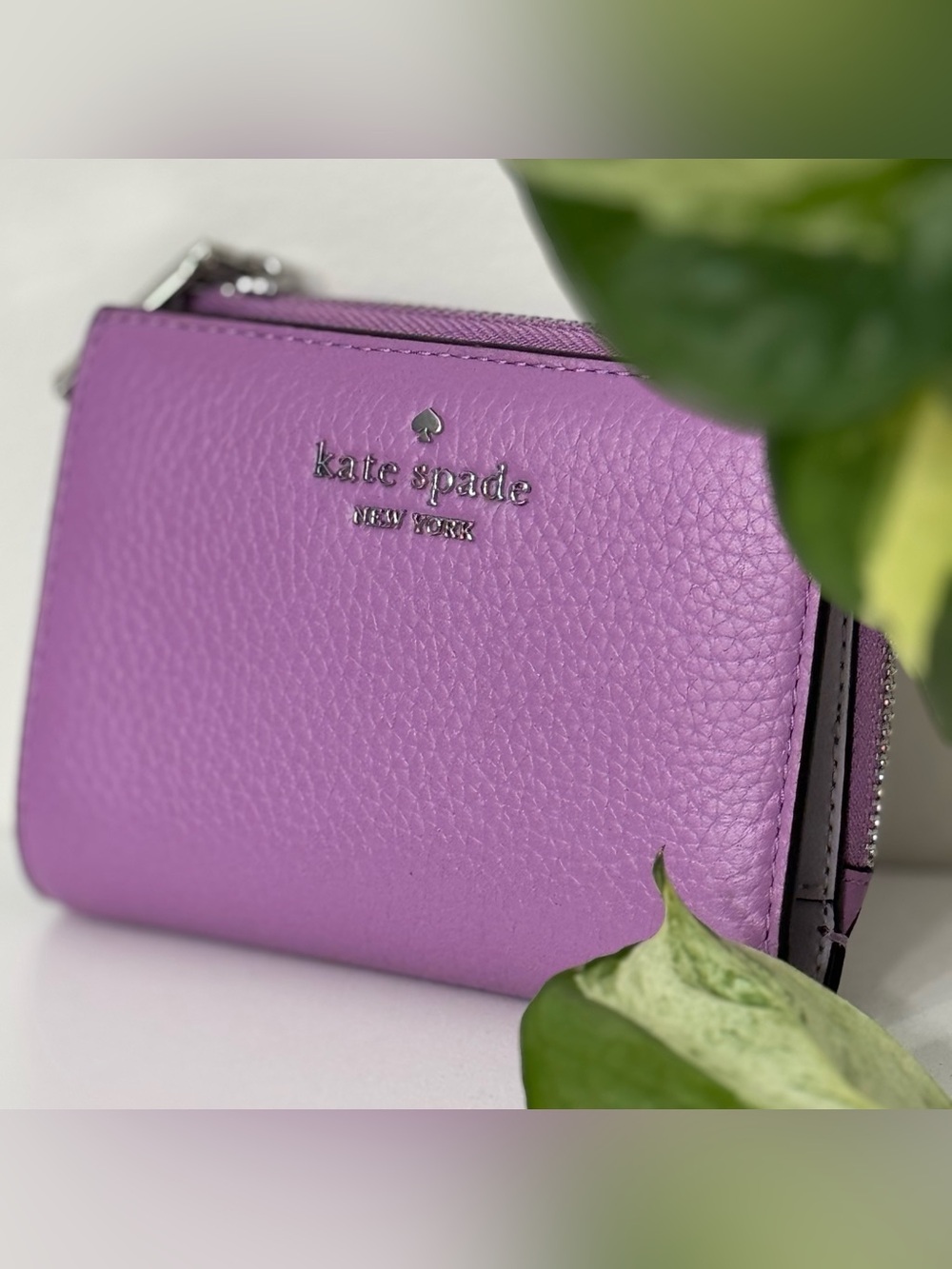 NWT ♠️kate spade♠️ Lena Purple Pebbled Leather Small L-Zip Wallet - Wisteria